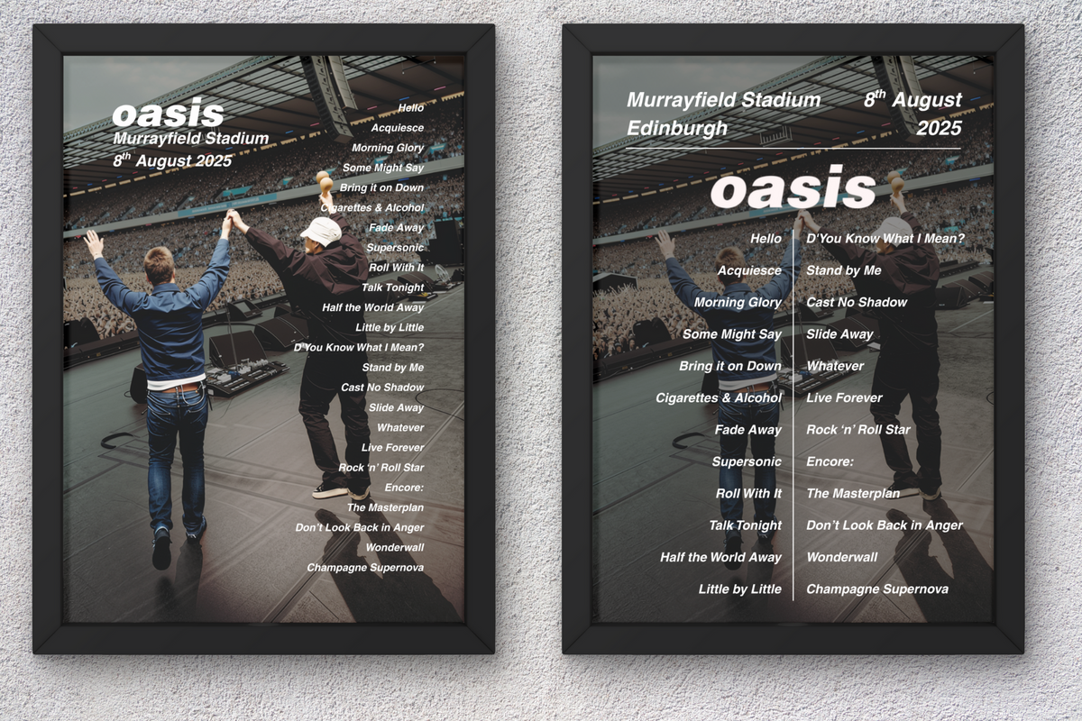 Oasis Edinburgh Setlist Print - All Dates