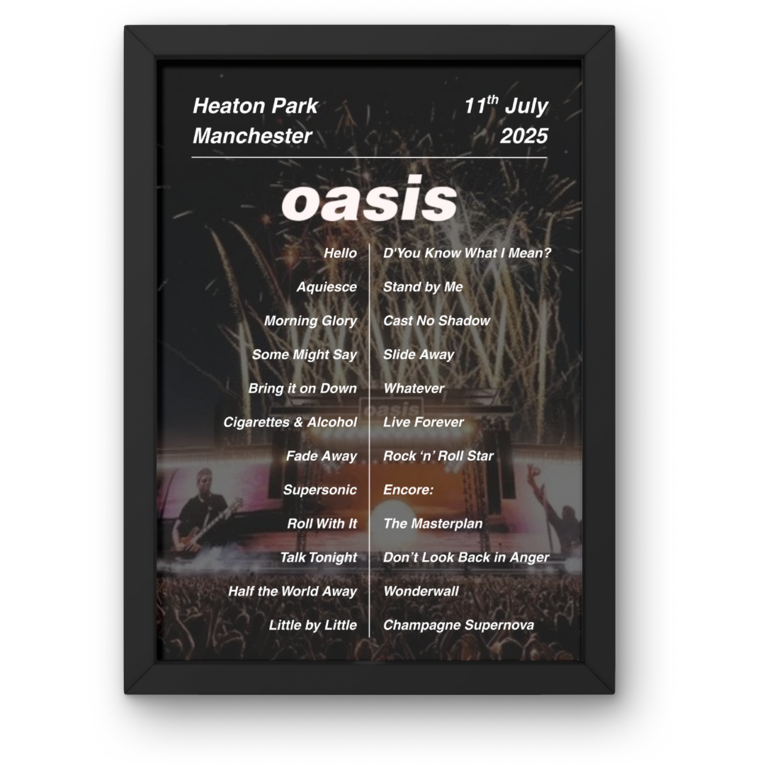 Oasis Manchester Setlist Print - All Dates
