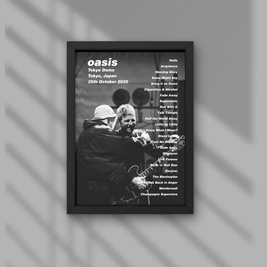 FRAMED Oasis Tokyo Dome Setlist Prints - Night One 25th Oct