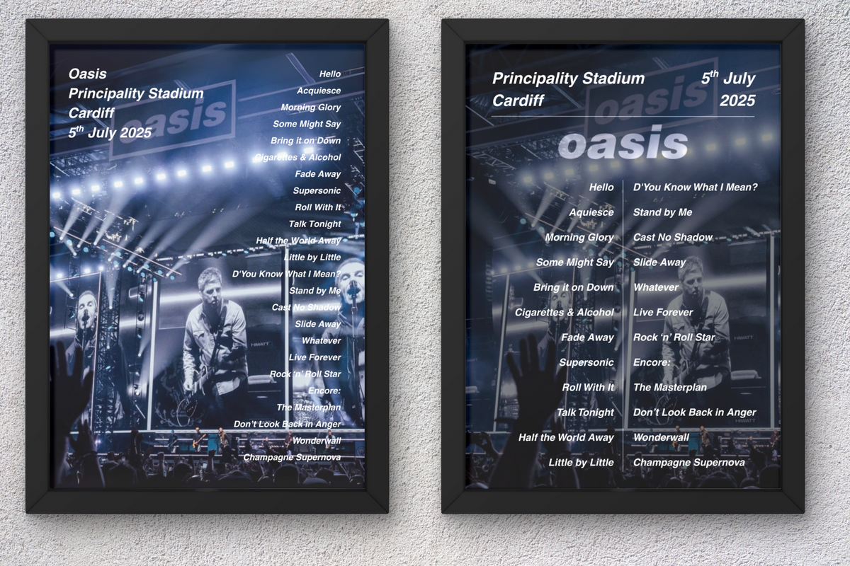 Oasis Cardiff Setlist Print - Both Dates